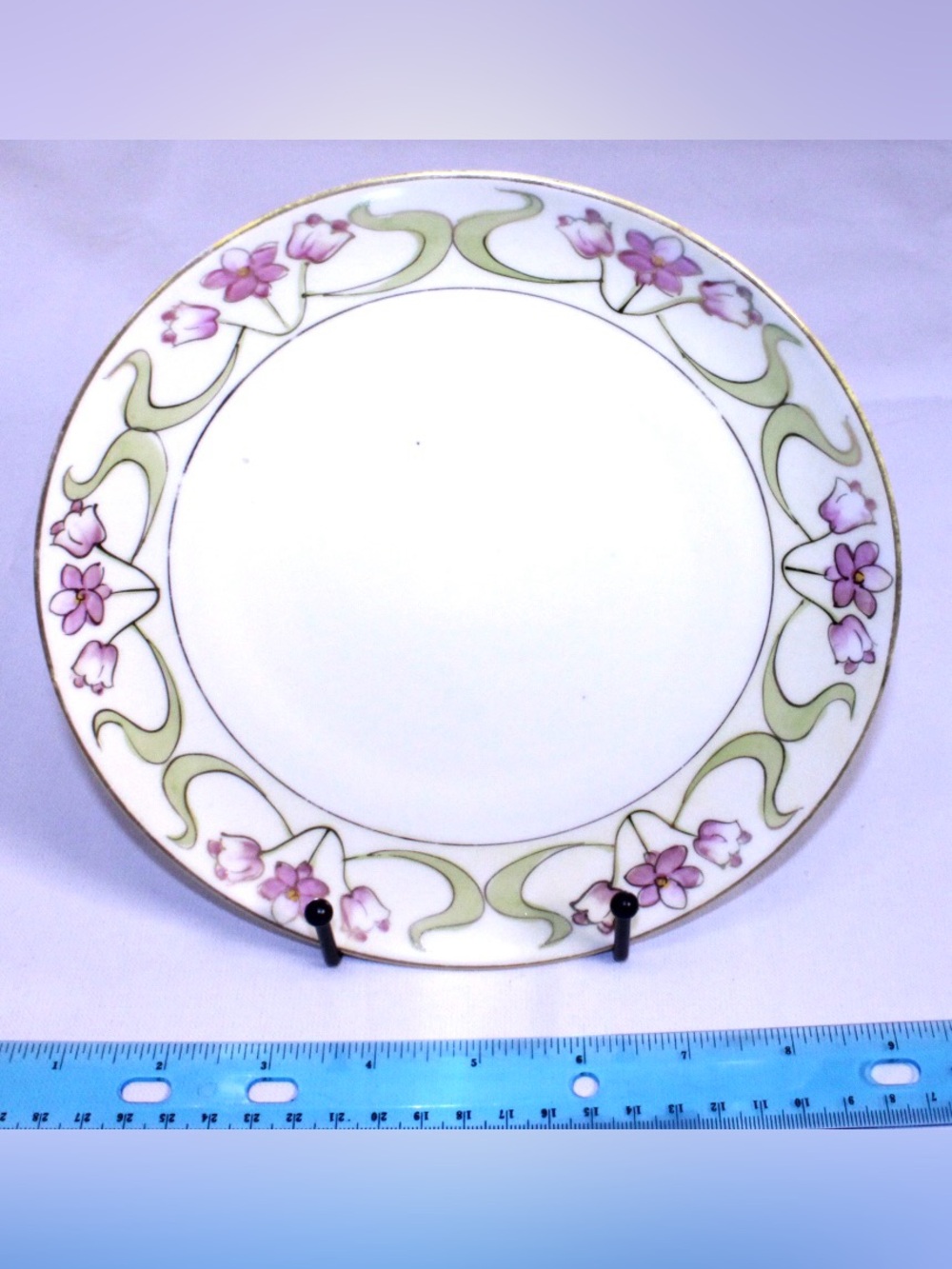 Antique Nippon Porcelain Dinner Plate with Art Nouveau Violet Floral Pattern